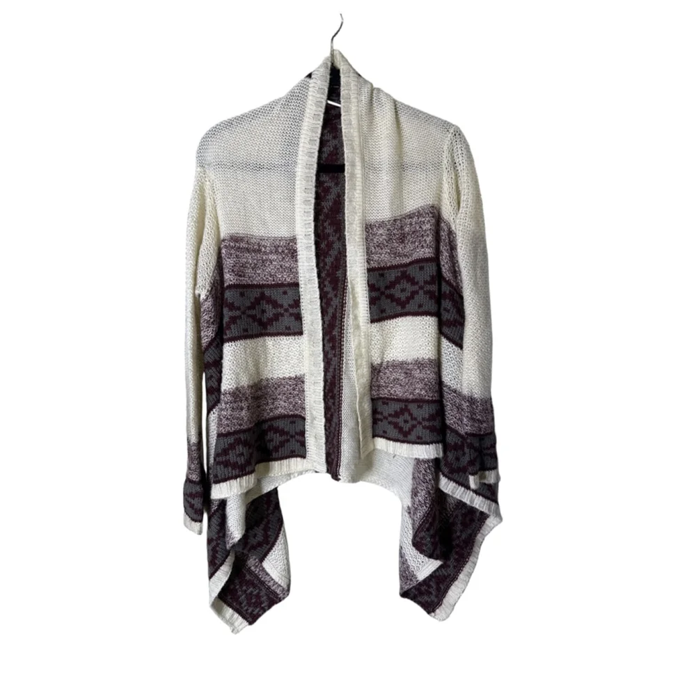 Charlotte Russe Open Cardigan Off-white Burgundy Striped Waterfall Size S